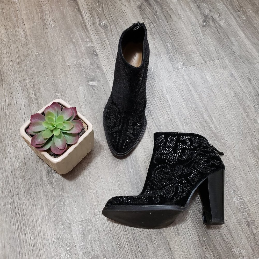 Zara Black Velvet Crystal Studded Booties Sz 38